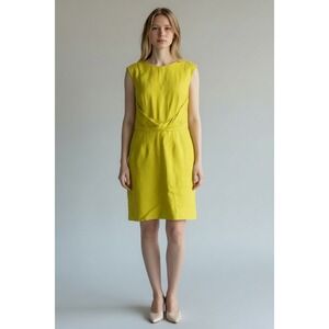 J.Crew‎ Citron Yellow Linen Twist Front Sheath Dress Silk Lined 79818 Size 2